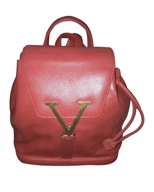 Red sales leather backpack