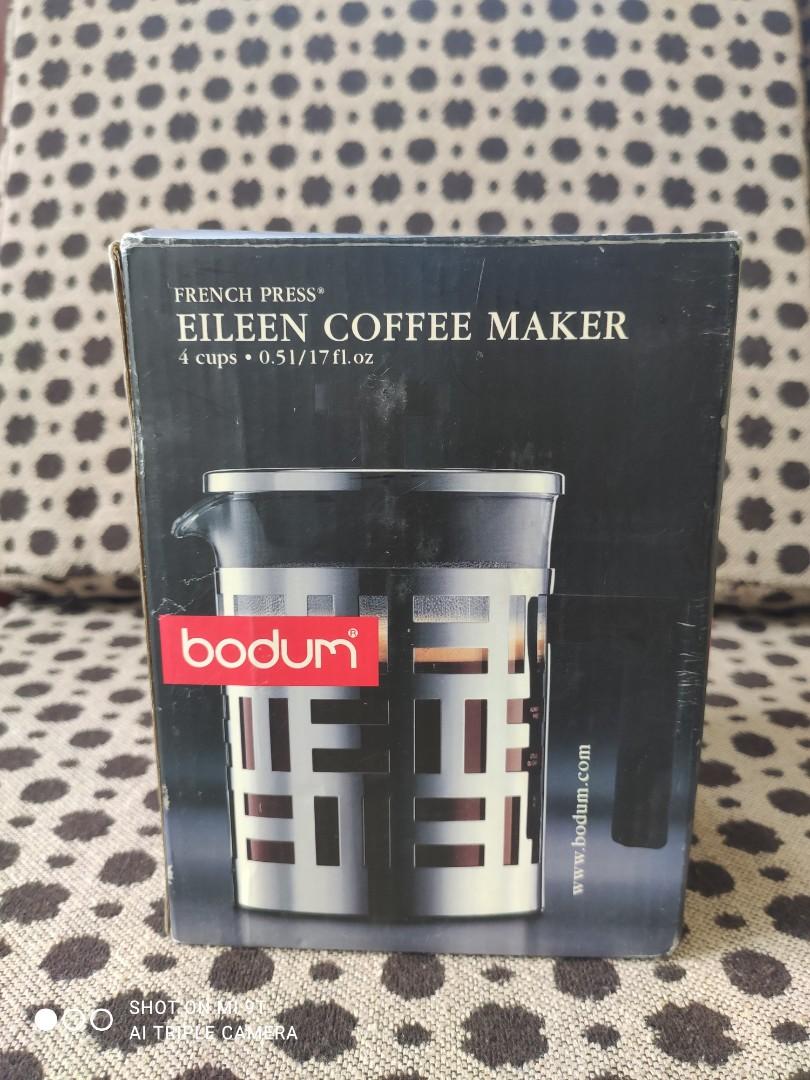 Bodum 4-Cups/.5 Liters Eileen Coffee French Press (Category: Coffee & Tea Tableware) located in Davao. Submitted by papa1919 (Listing ID 1077747607, Image 3). Description: More expensive than other Bodum models because its glass is protected with a metal cover. Made by world reknowned coffee implements maker Bodum of Switzerland. Box no longer mint; bought many years ago but unused..