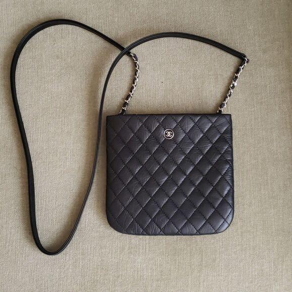 Chanel Brand New Black Quilted Hard Case Compact Vanity Crossbody Bag  LAR  Vintage