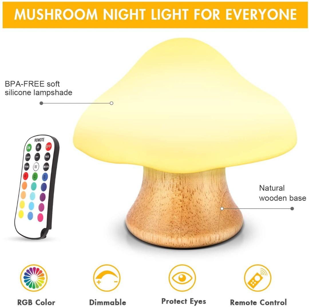 Children s Night Light ANGTUO Wooden Mushroom Lamp Silicone LED