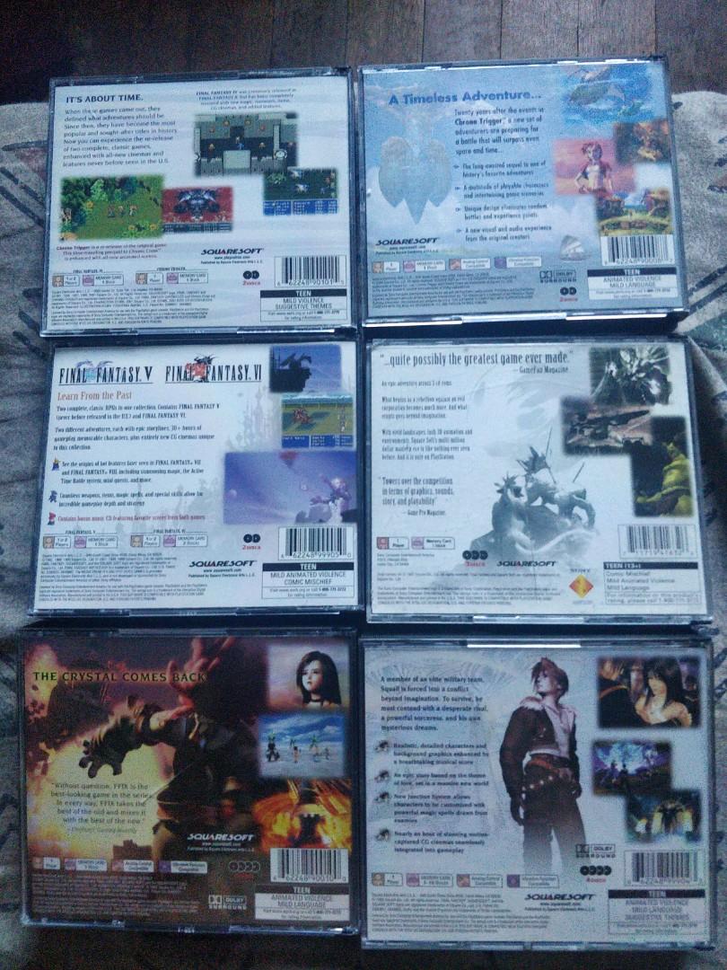 Final Fantasy and more Read Description (Category: PlayStation) located in Manila. Submitted by maestroex (Listing ID 1077841479, Image 3). Description: my pre-loved games growing up magbasa kayo ng post ff 7 and 8 = 7000 each Final fantasy 9 = 5500 each chrono cross =SOLD Chronicles = SOLD Anthology = SOLD all are in 9 out of 10 conditions except fo ff7 8 out of 10 lang all are black label original English games complete with manual cash only. d