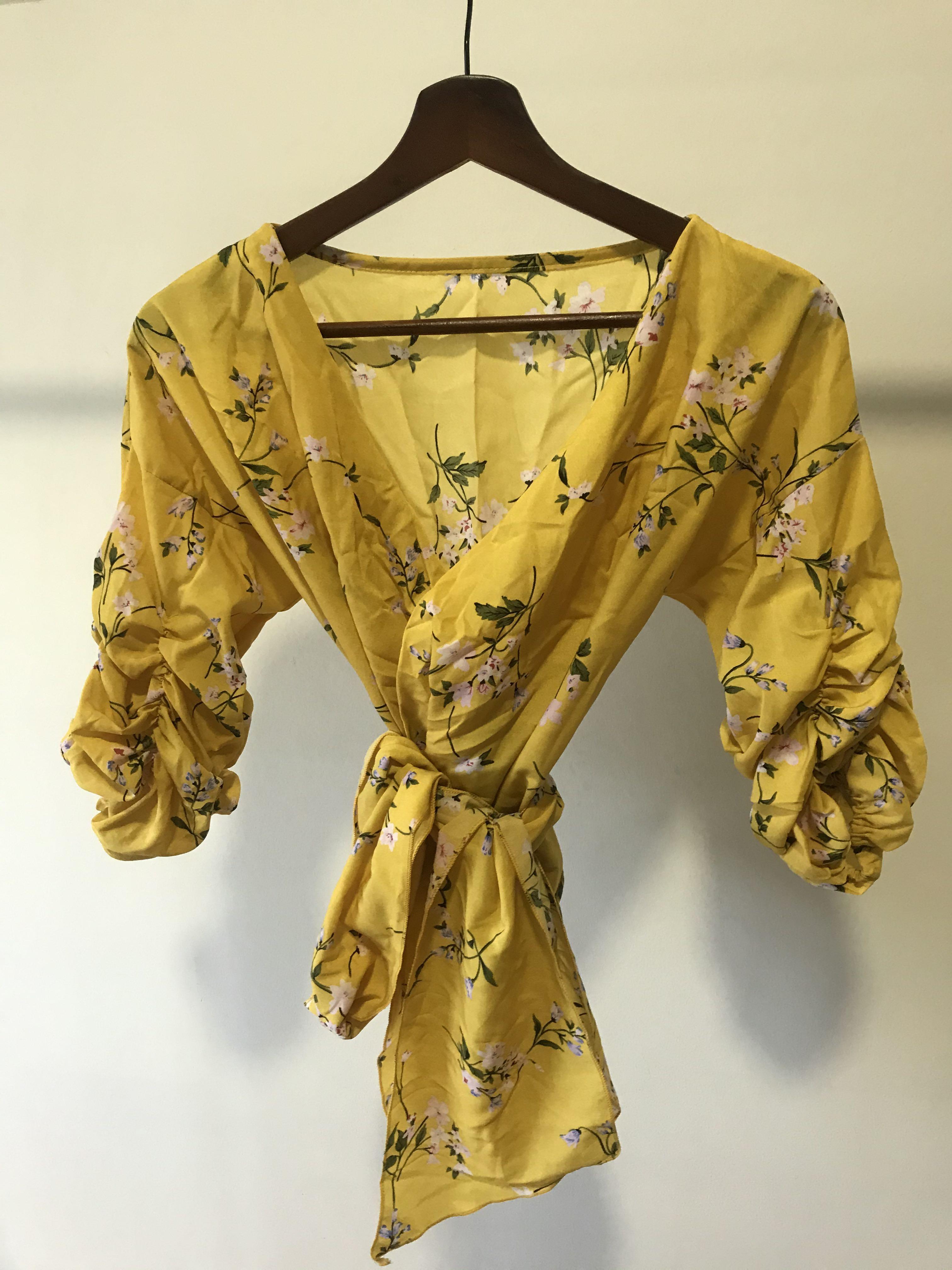 yellow wrap blouse