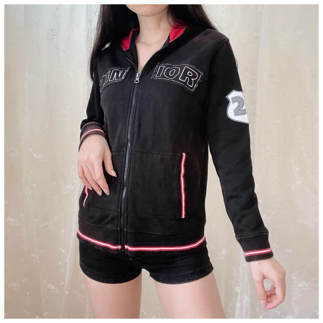 Giordano Junior Black Red 23 Jacket Jaket Hoodie Sweater Warna Hitam List  Merah Size 10-11yrs 140