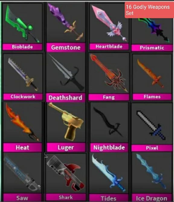 Mm2 Godly Weapon Set Roblox Video Gaming Video Games Others On Carousell - ice gun roblox