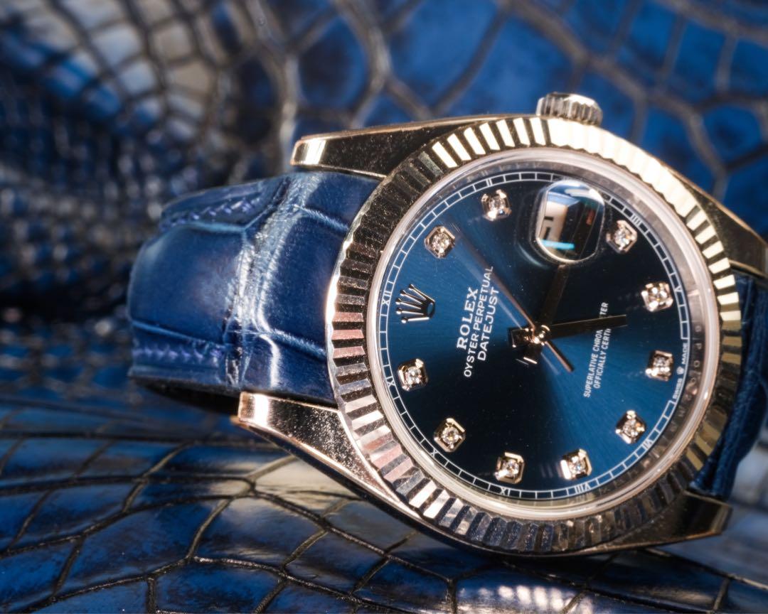Rolex datejust blue leather strap hotsell