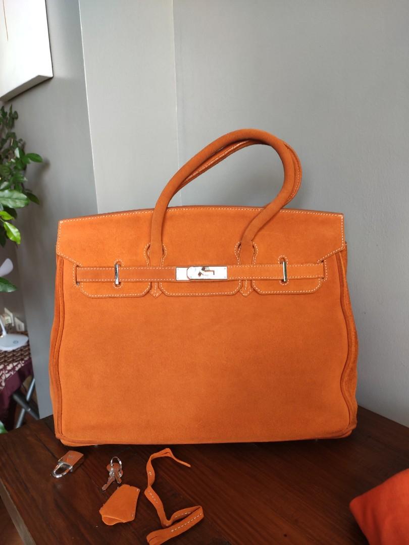 Hermes suede birkin 35 orange leather bag womens mens unisex