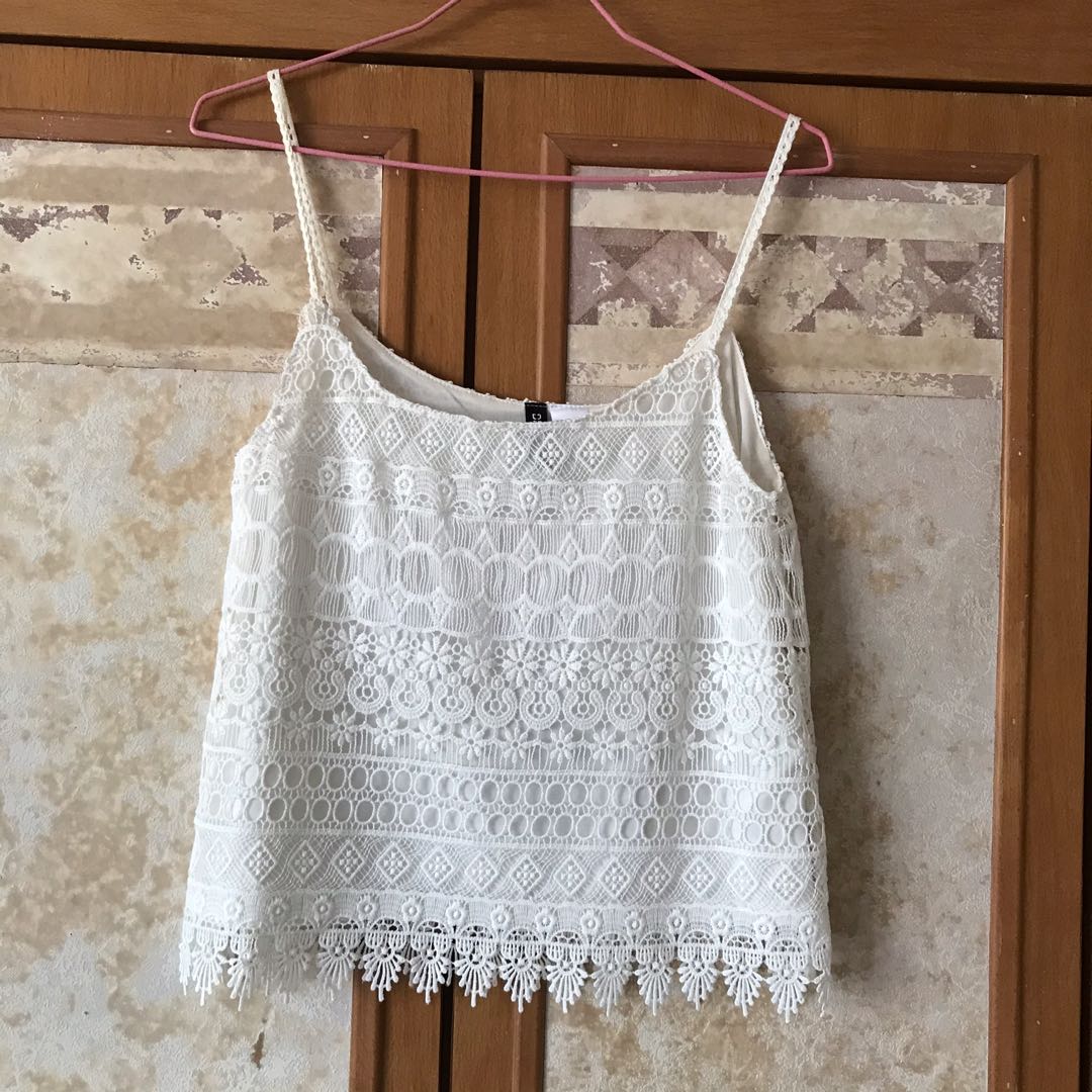 White lace spaghetti strap top hot sale
