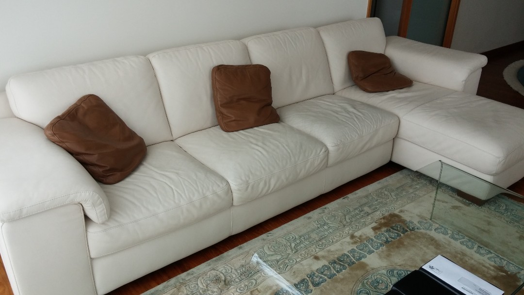 Natuzzi White Italian Leather Sofa, Natuzzi Sectional Leather Sofa