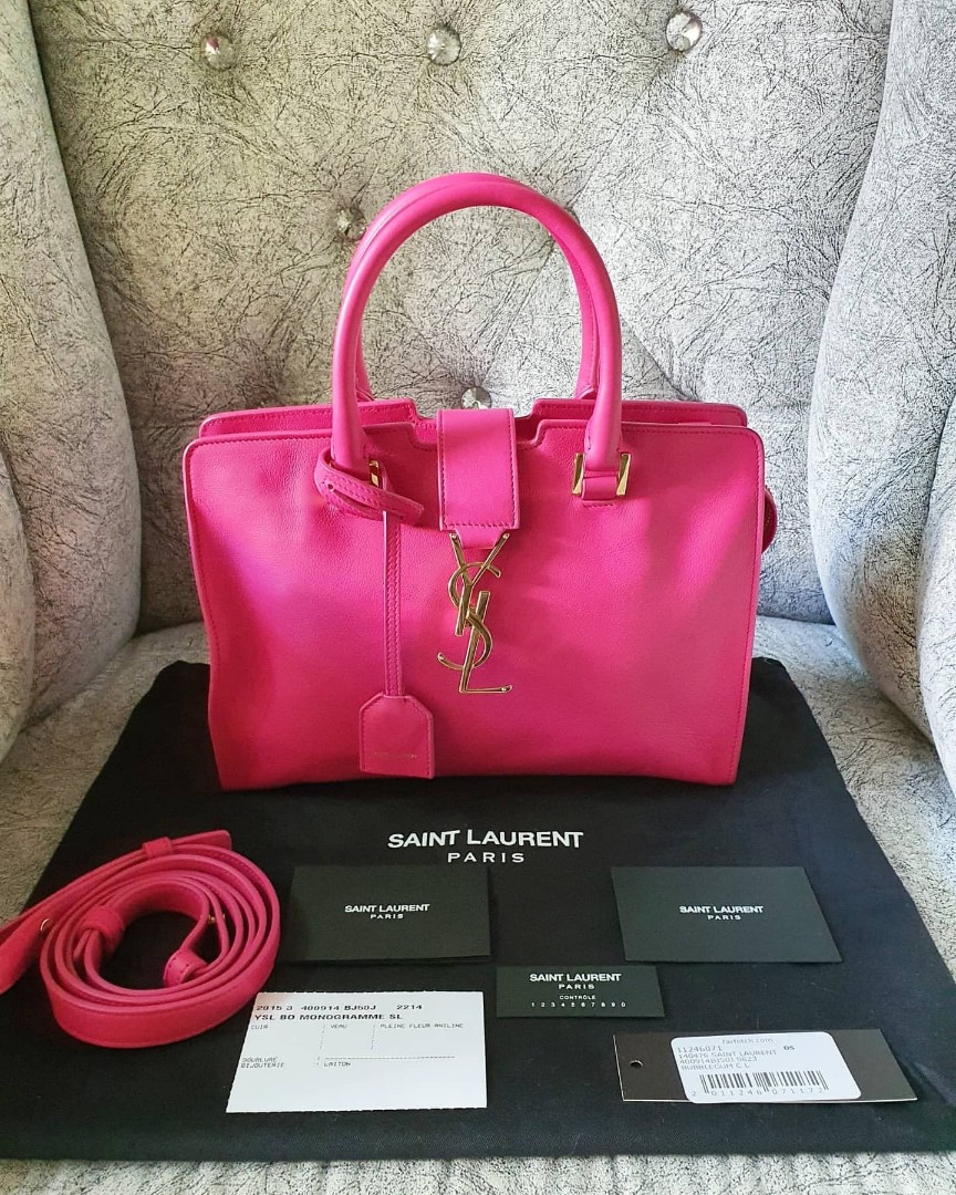 Saint Laurent Pink Calfskin Leather Small Monogram Cabas Bag