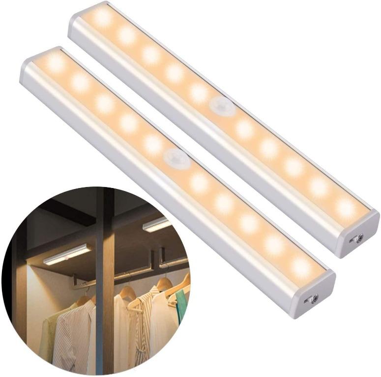 OUSFOT Wardrobe Closet Light Motion Detector LED Lights for Kitchen Wardrobe Night Light with 2 Magnetic Strips Packing Multi Way 10 Warm White
