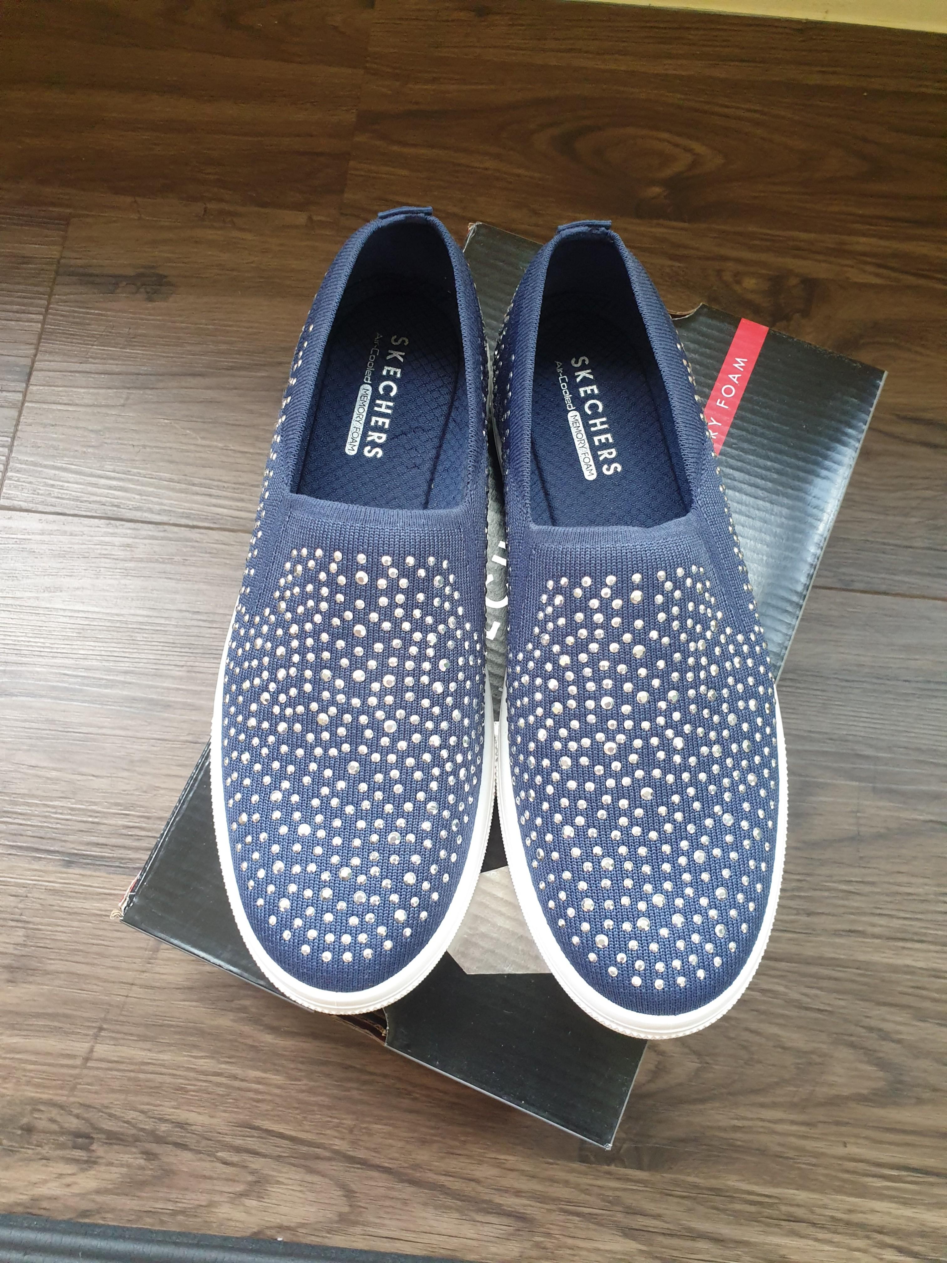 Mens blue slip cheap on skechers