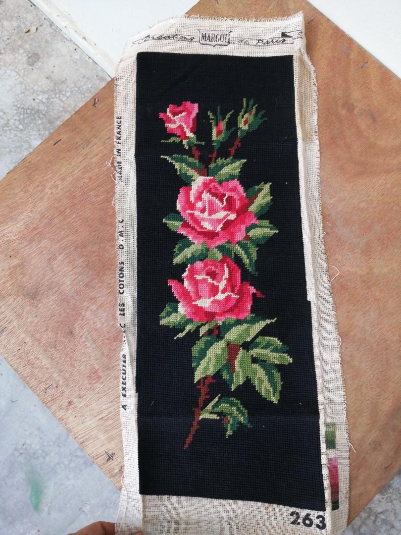 Vintage Margot de Paris Made in France Tapestry of Roses Cross