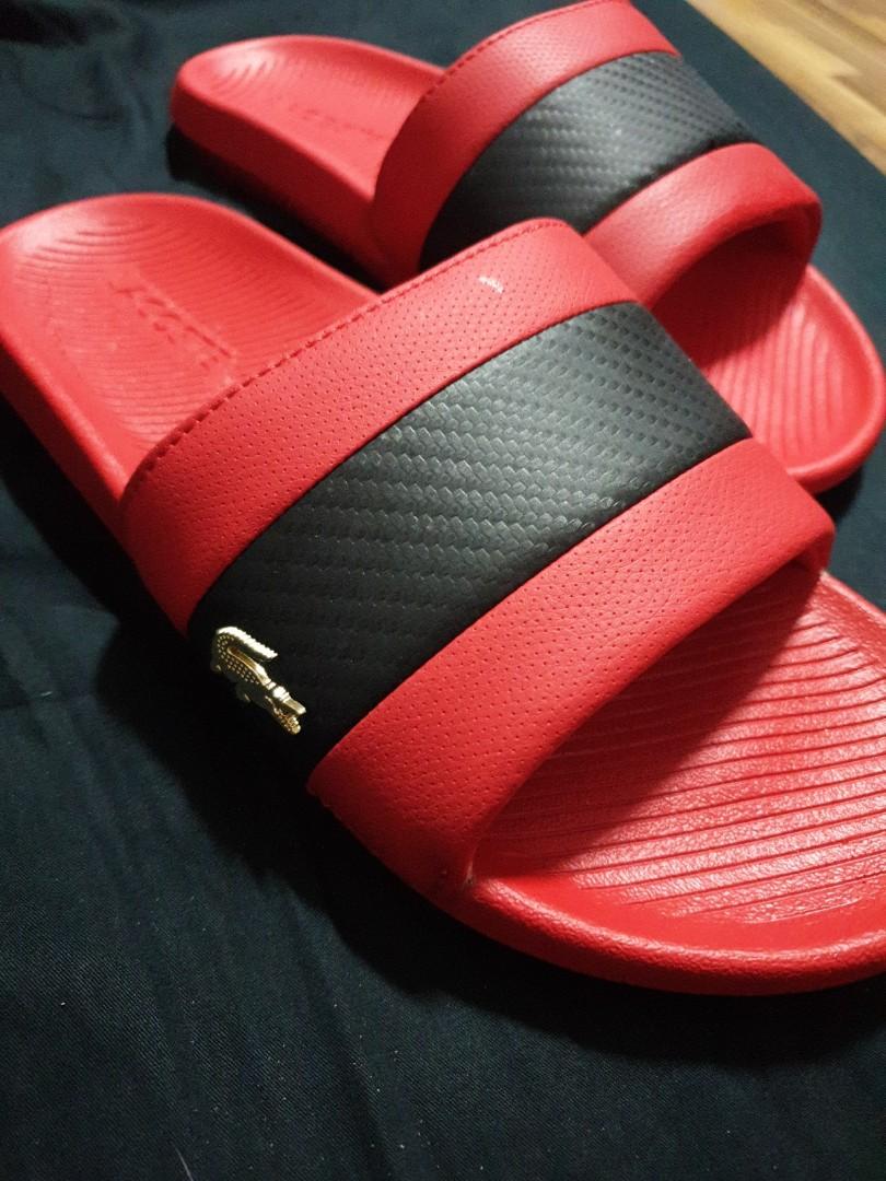 lacoste slippers red