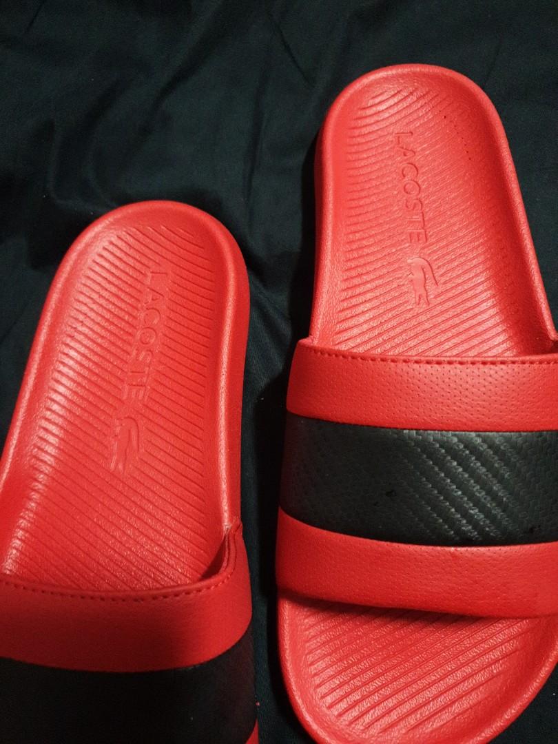 lacoste slippers red