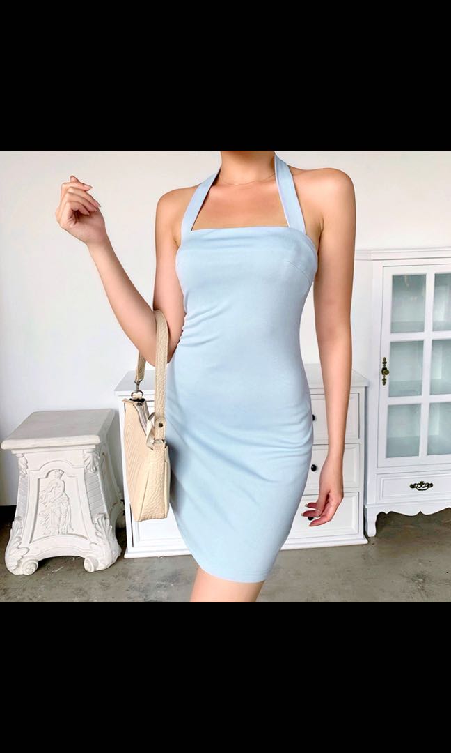pale blue halter neck dress