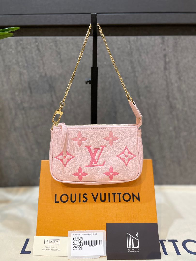 Authentic Louis Vuitton LV Pink Monogram Embossed Mini Pochette Accessoires  Summer By The Pool Collection (hard to find!!), Luxury, Bags & Wallets on  Carousell