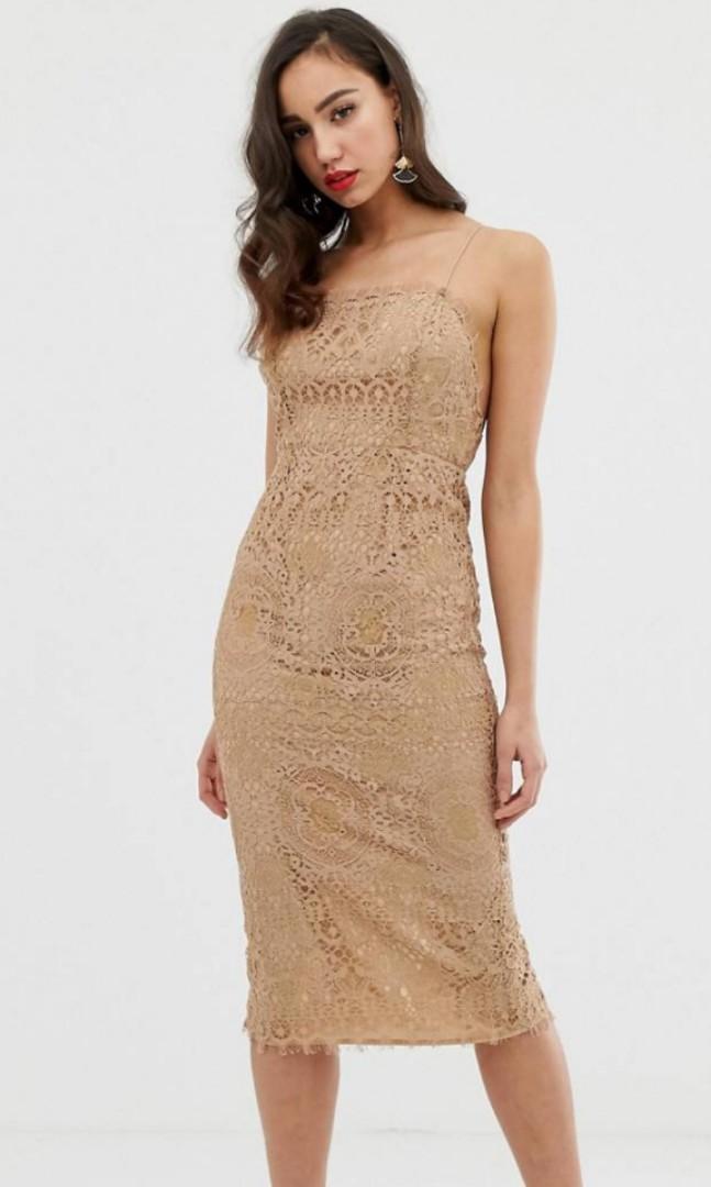 Asos design square neck hot sale midi pencil dress in lace