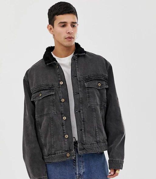 Black denim jacket borg lined discount
