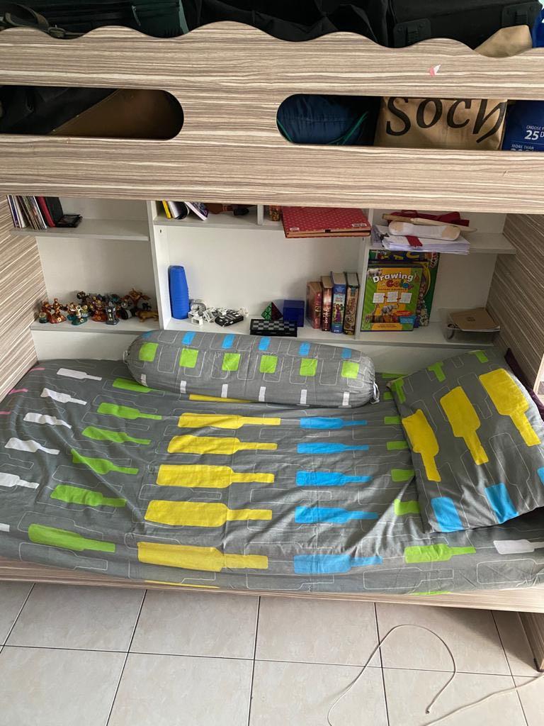 Double decker super single bed with pull out bed, Furniture & Home ...