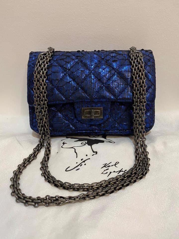 EXTREMELY RARE! Chanel Limited Ed Blue Python 225 Small/medium