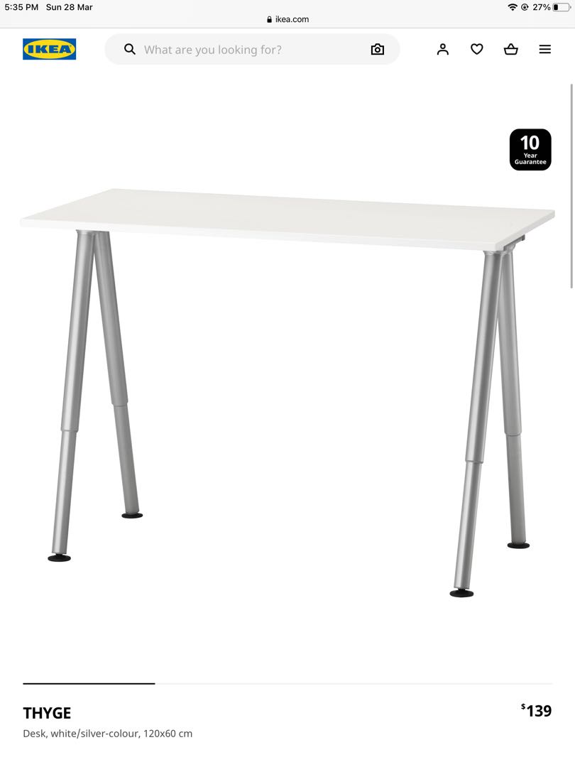 IKEA Study Table THYGE pick up by today, Furniture & Home Living
