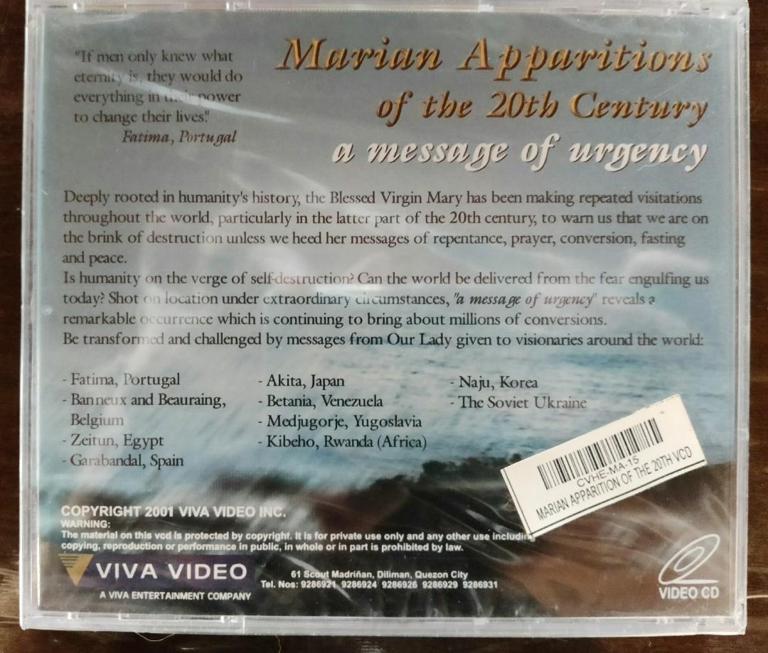 Mama Mary / Marian Documentaries (Category: Religion Books) located in Pasig City. Submitted by ulappp (Listing ID 1078006345, Image 3). Description: 1. Medjugorje Transforming your Heart 2. Marian Apparitions of the 20th Century 3. Kibeho Africa: Mary Speaks to the World 4. Betania: Land of Grace P100 each.