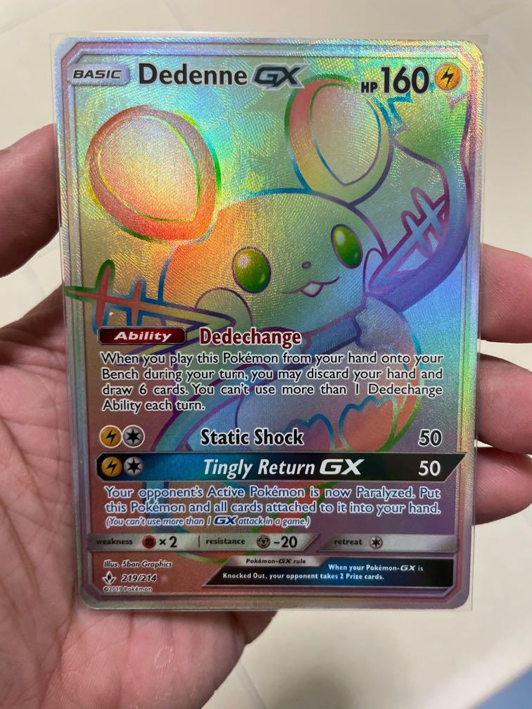 Pokemon Card NM Secret Rare Hyper Rainbow Dedenne GX 219/214 Unbroken Bonds
