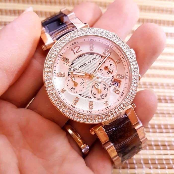 Michael kors rose gold tortoise shell sales watch