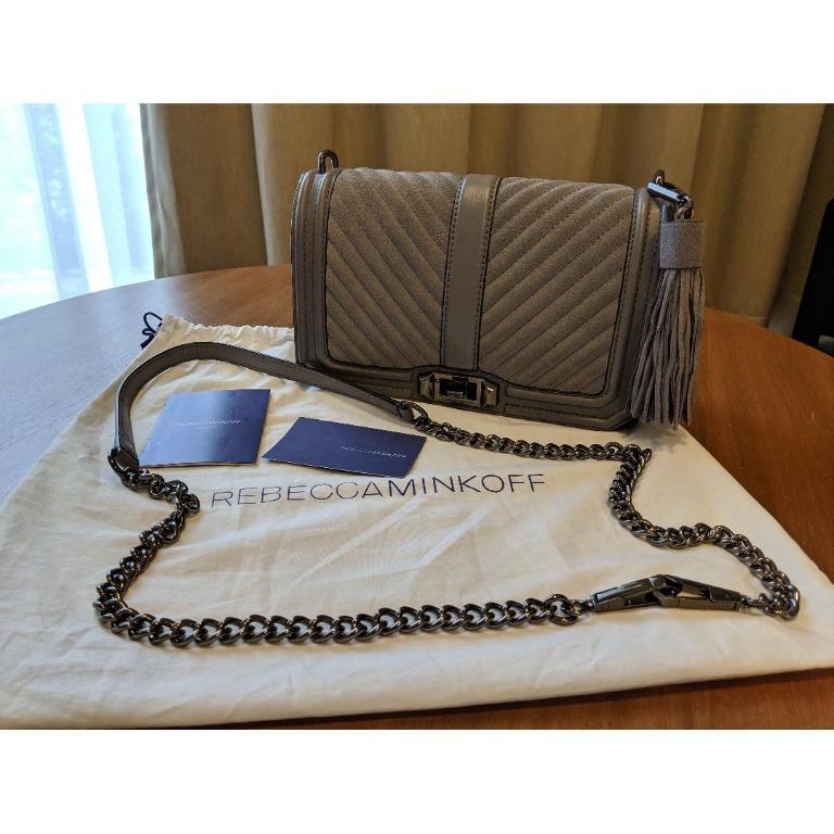 Rebecca Minkoff Quilted Chevron Small Love Suede Crossbody Grey