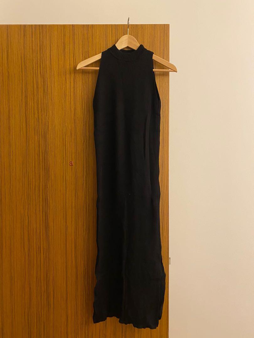 Ribbed Knit Black Maxi Dress, River 
