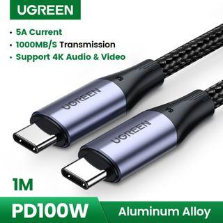 UGREEN USB C To USB C 3.1 Gen 2 Cable 1M 100W 5A PD Fast Charger Type C 4K 60Hz Video Monitor 10Gbps Data Lead Compatible With Thunderbolt 3 MacBook Pro 2020 iPad Air 4 Samsung S20 FE S10 Huawei P30 Dell Display and Other Compatible USB C Devices