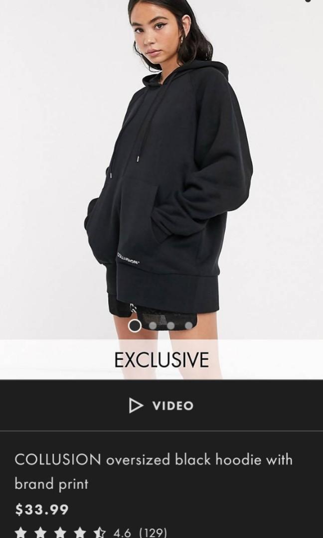 Collusion oversized black hoodie with brand print discount