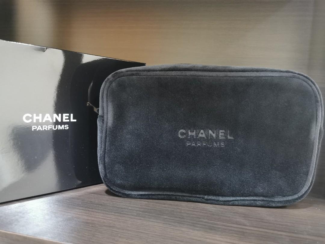 Chanel Extra Large Black Velvet makeup pouch Bag New