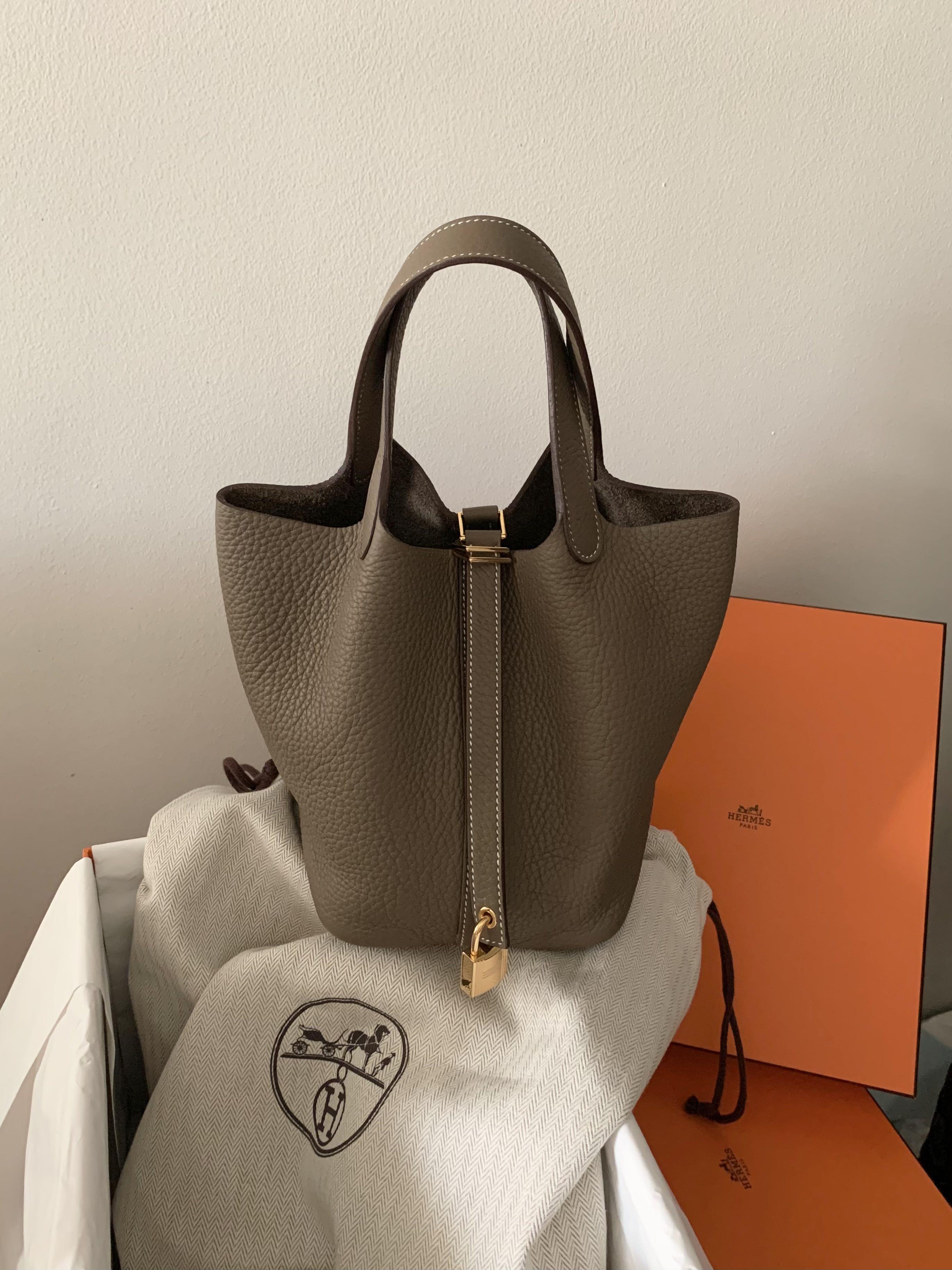 Authentic Hermes picotin 18 etoupe ghw, Luxury, Bags & Wallets on