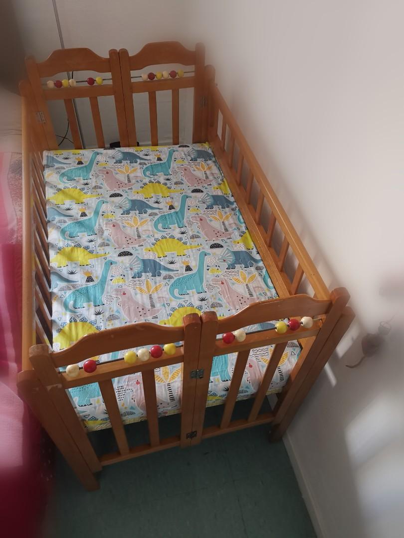 Cot bed wooden with wheel, Babies & Kids, Baby Nursery & Kids Furniture