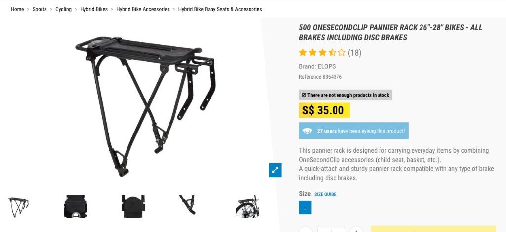 Decathlon 500 ONESECONDCLIP PANNIER RACK 26 28 BIKES