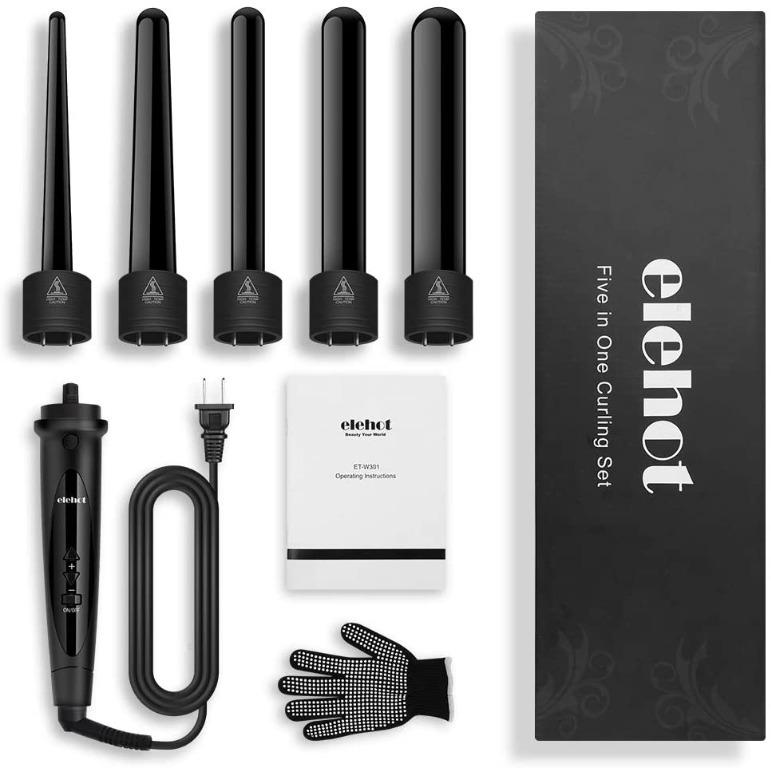 ELEHOT Curling Wand Iron Set 5 in 1 and LCD Temperature Control 31 Heat Settings Interchangeable Ceramic Tourmaline Barrels Black Beauty Personal Care Hair on Carousell