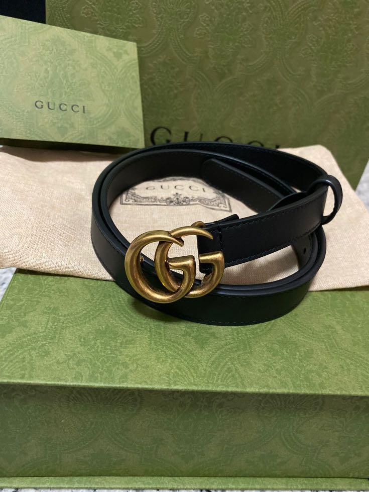 Gucci Leather Belt with Double G Buckle Gold Width 2cm Size 85cm