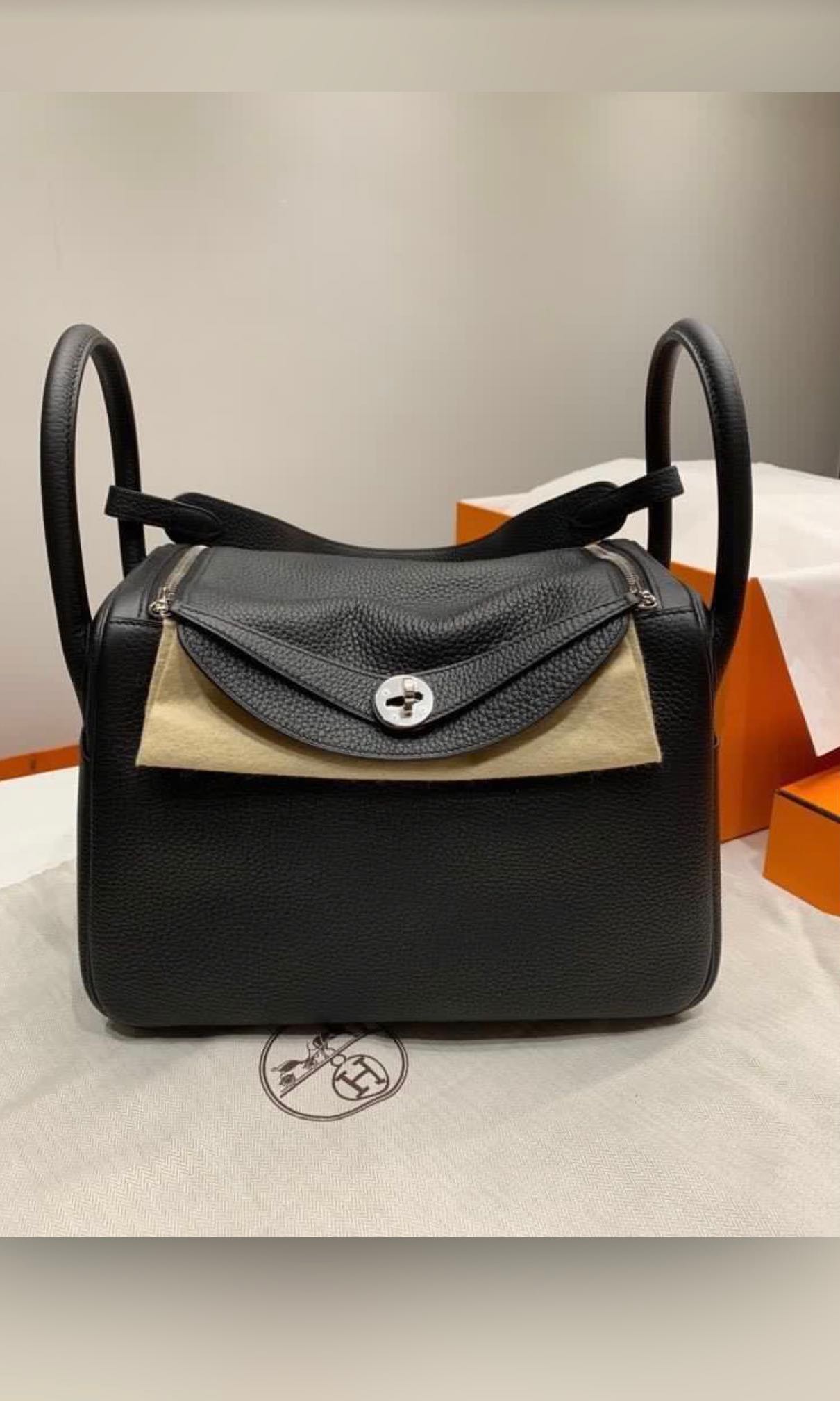 Hermes Lindy 30 Two Tone - Black x Toffee Interior, Luxury, Bags 