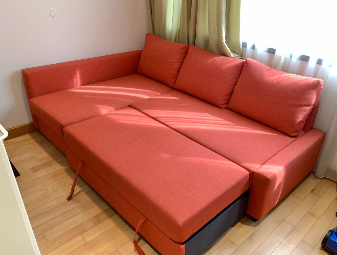 IKEA FRIHETEN corner sofabed with storage, dark orange, Furniture