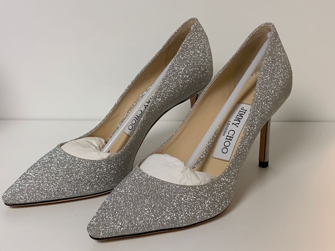Jimmy Choo Romy 85 Silver Fine Glitter Pumps 35 8.5cm 85mm