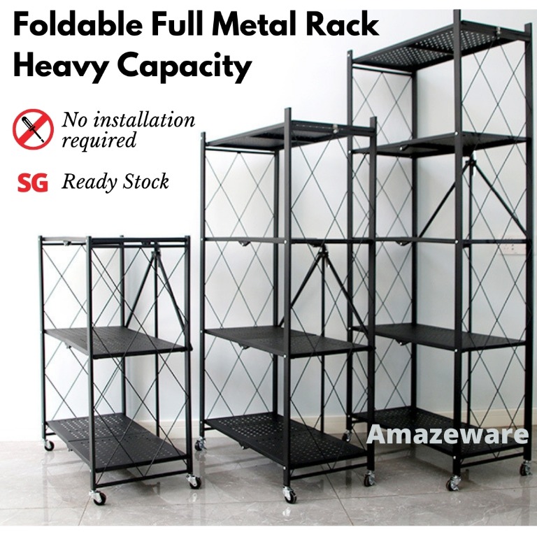 Multi-layer Metal Folding kitchen rack ⭐ Installation-free ⭐ Microwave ...