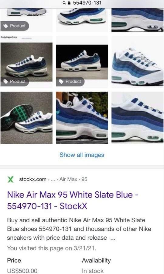 Nike Air Max 95 White Slate Blue Men's - 554970-131 - US