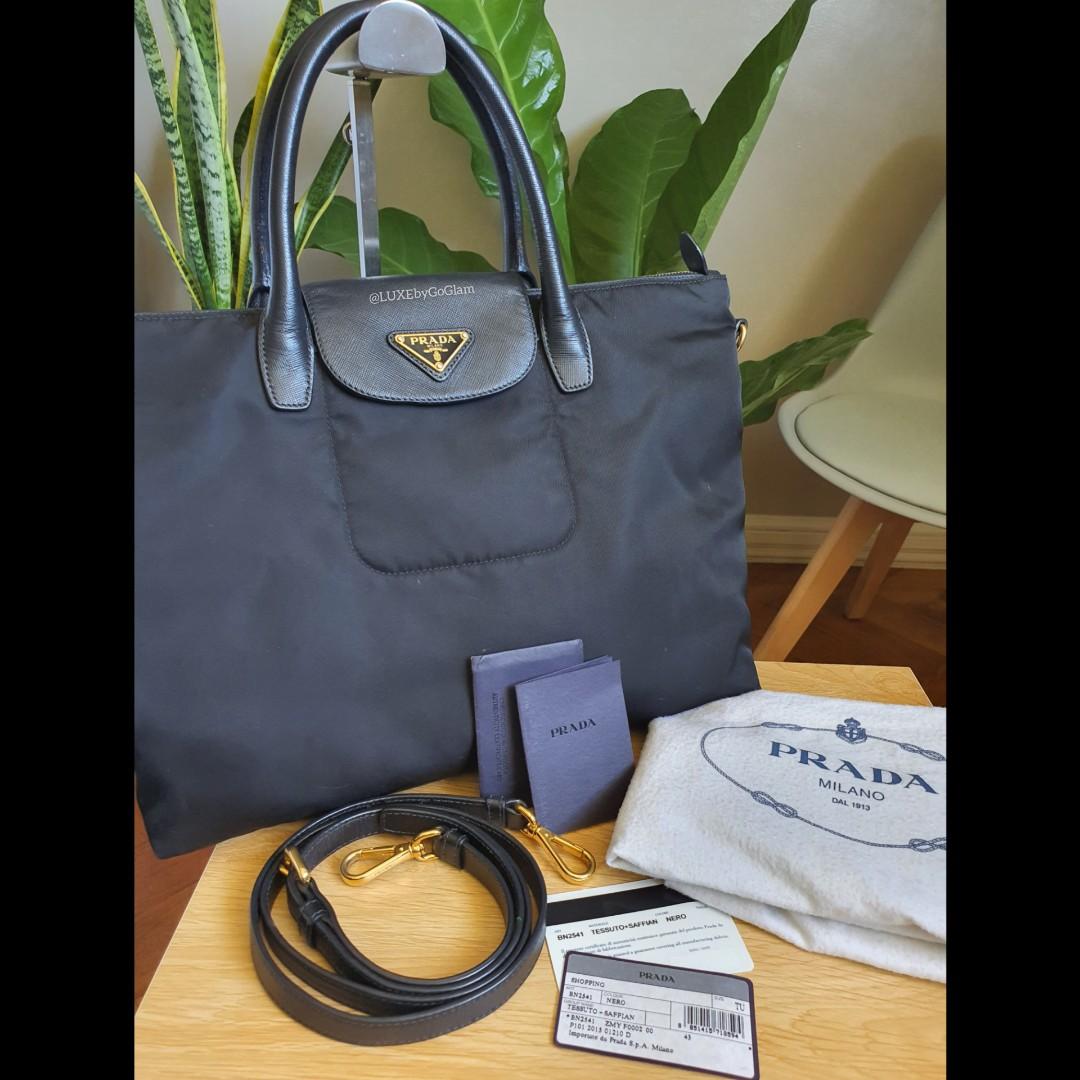 PRADA saffiano + tessuto nero, Luxury, Bags & Wallets on Carousell