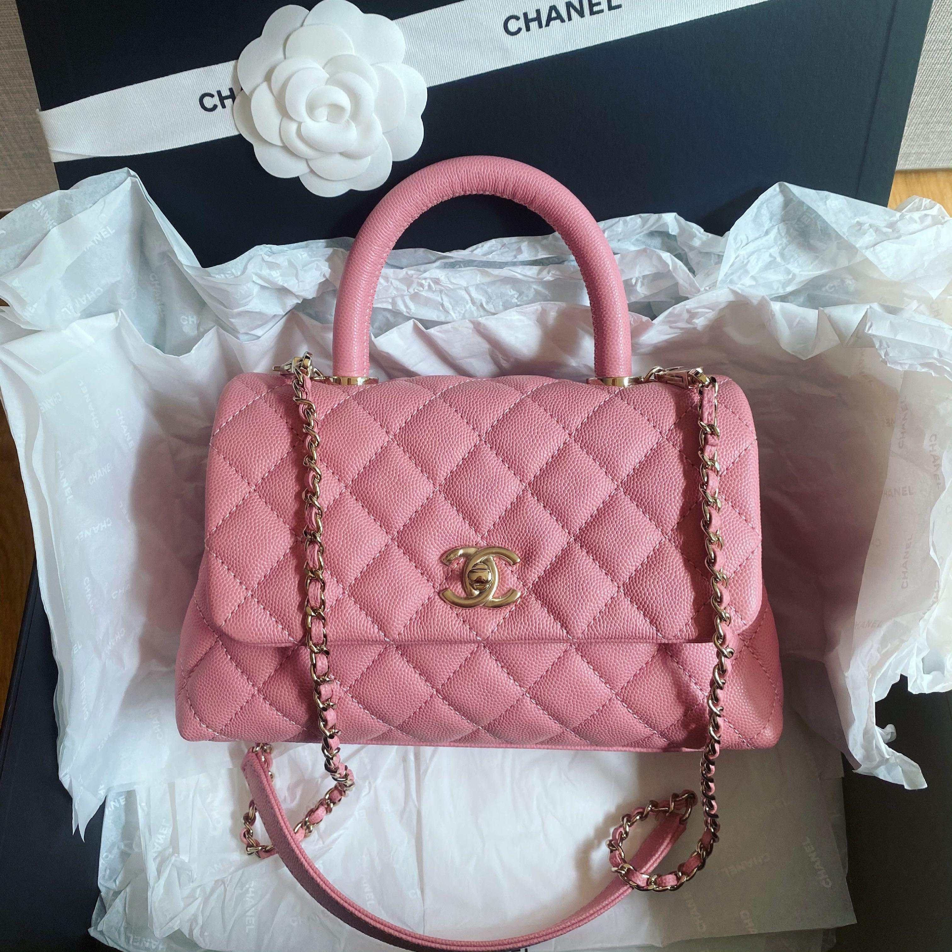 Excellent CHANEL 20A Pink Caviar Quilted Medium/ Old Small Coco Handle  w/Receipt