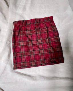 red plaid skirt rok tartan thrift y2k rok mini merah