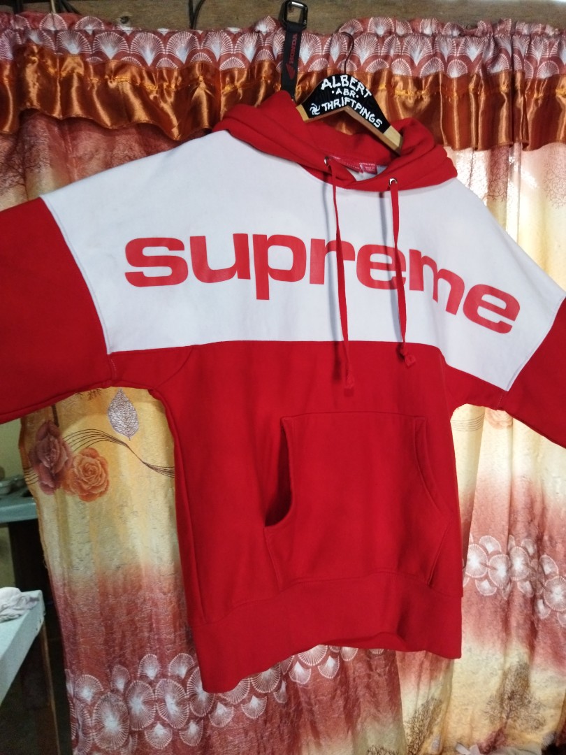 Supreme blocked hoodie red new arrivals