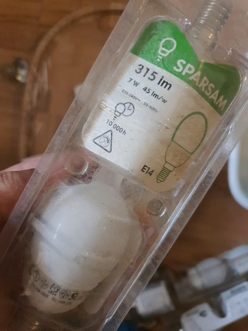 Various IKEA light bulbs (Category: Lighting) located in Quezon City. Submitted by stimpy569 (Listing ID 1078213825, Image 2). Description: various IKEA light bulbs: 1. E14, 7W 315 lumens, 2700k, 2pcs/ set P200.00 (3 sets available) 2. E14, 7W 260 lumens, P100.00/pc (1 pc available) 3. E14, 11W 530 lumens, P300.00/set of 2 pcs. 4. Halogen pinlight bulbs, 35W, P100.00/pc (2pcs available) no box LANDLIGHT brand, 12 LED, pinlight P100.00 pick-up at 