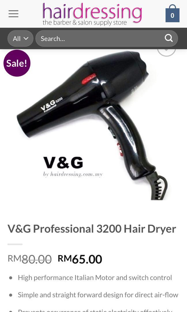 V and on sale g hair dryer