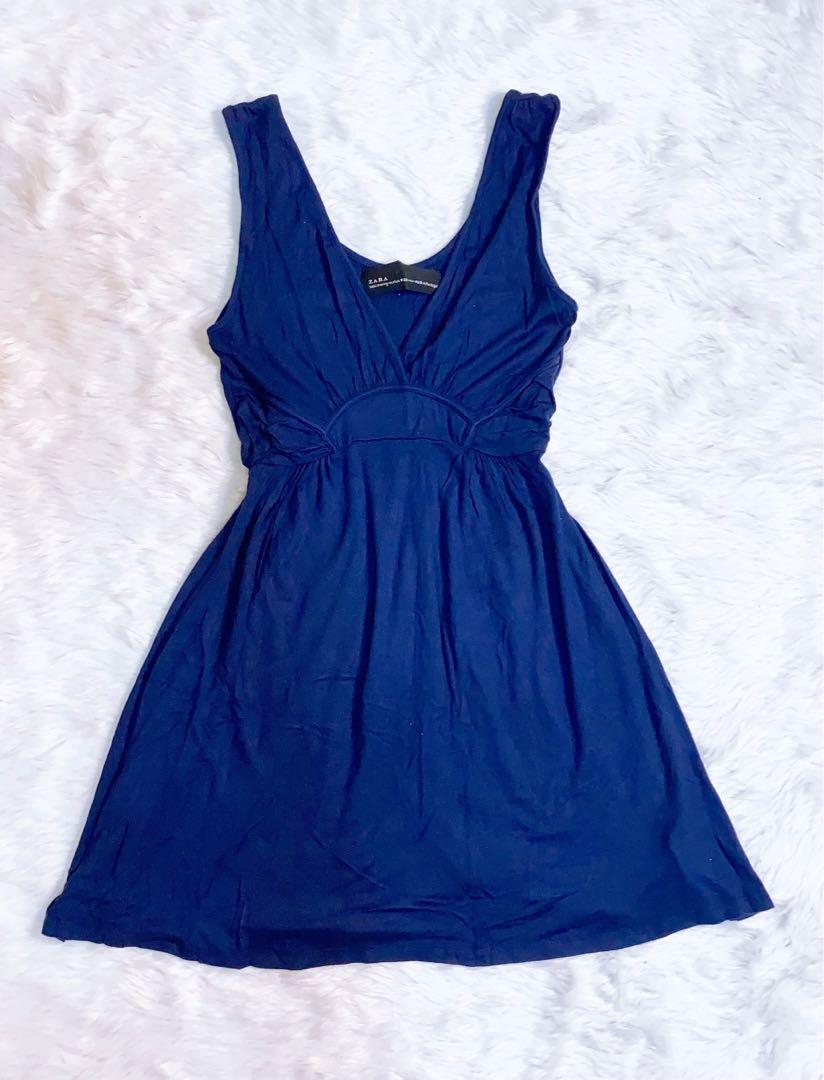 Zara Navy Blue V-Neck Dress, Women's ...